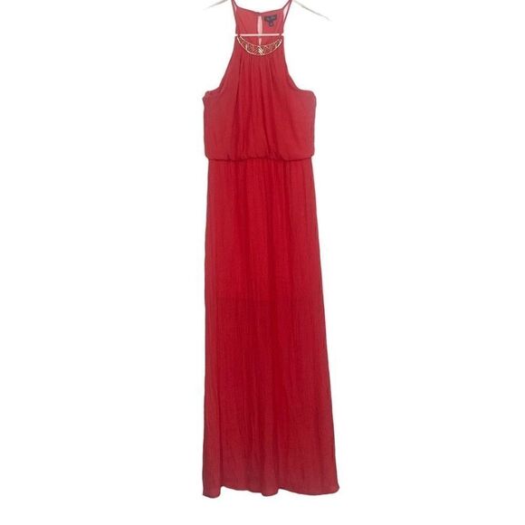 Lily Rose Sleeveless Maxi Dress Pink Rose Sheer Lined Gold Accent Slit Back Sm - Picture 1 of 9